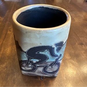 Mara Mexico Stonewear Mug Cup Bicycle Riding Outdoor Square Bottom Signed